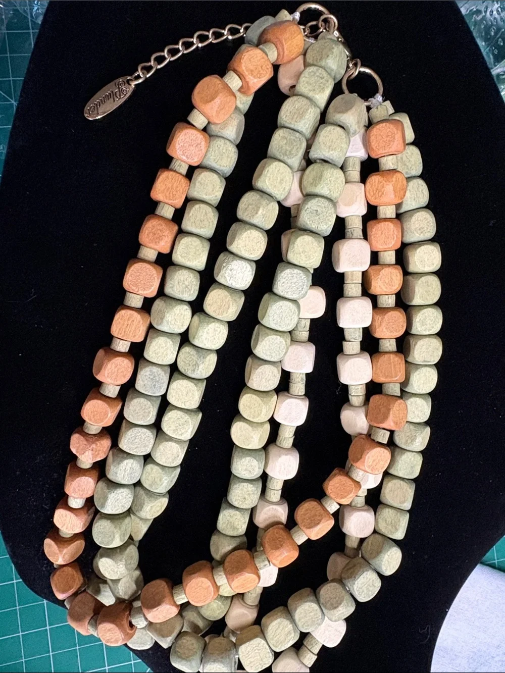 Plunder Multistrand Beaded Necklace and Bracelet in Mint, Peach & Cream (v)